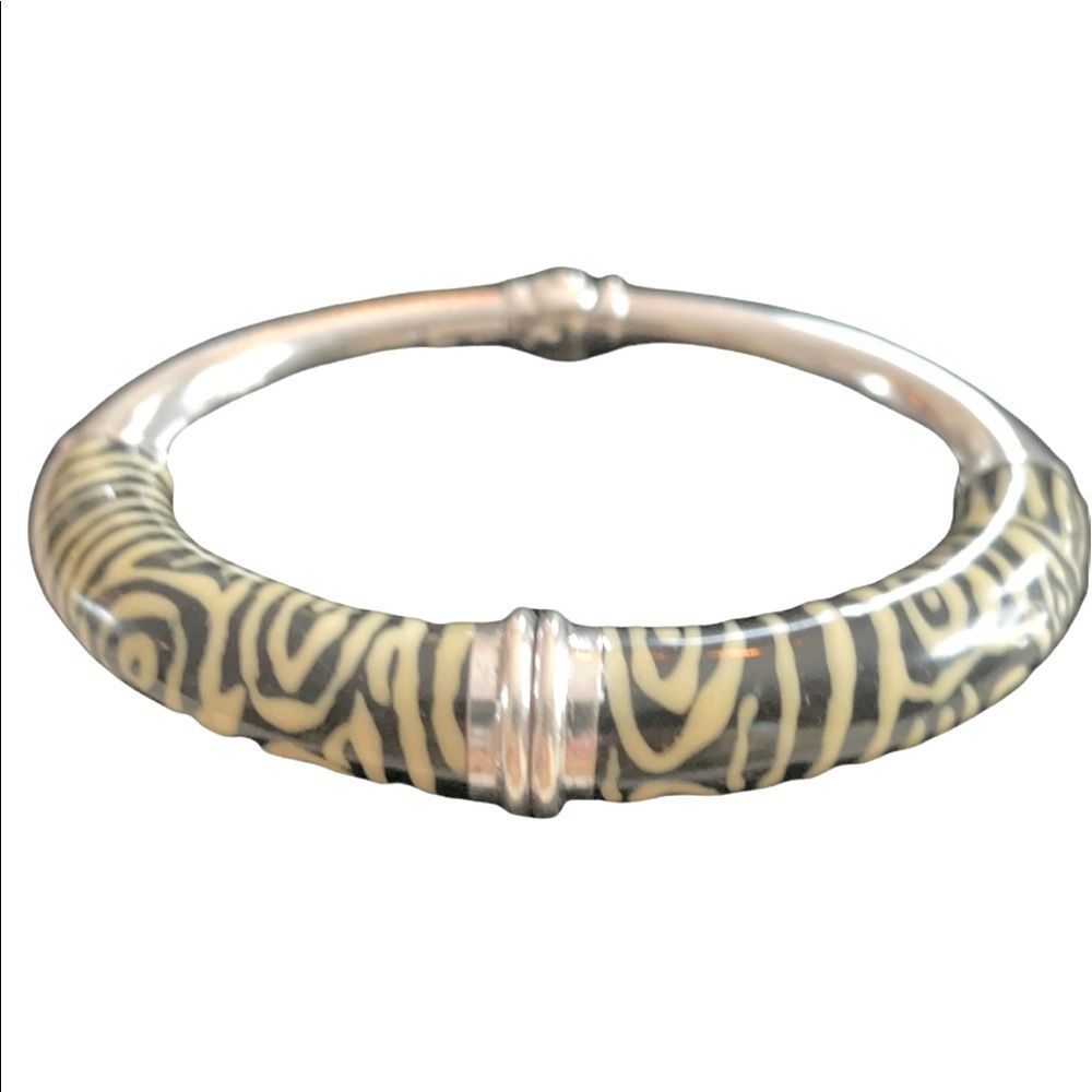 🔥 Vintage Cloisonné and Sterling bangle bracelet, spring opening, stamped 925
